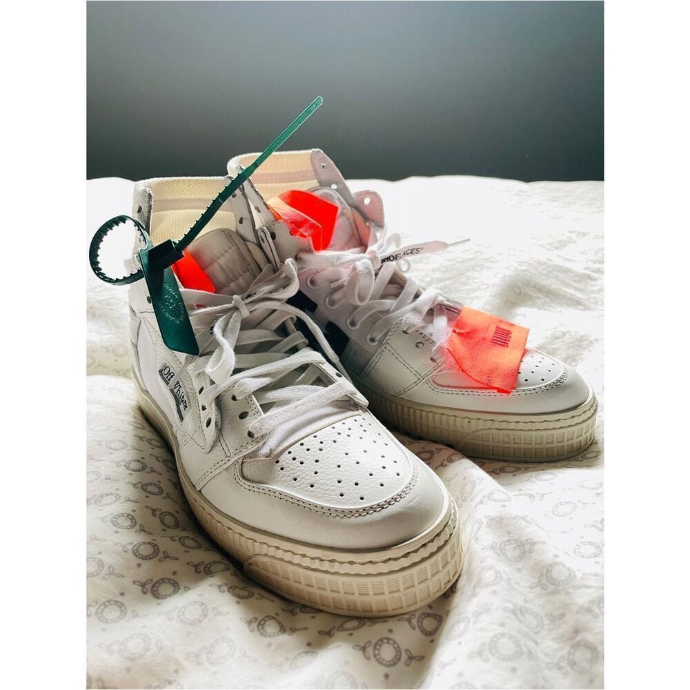 Off-White 3.0  White High-Top Sneakers with Green Zip Tie and Orange Tags 39 EUR